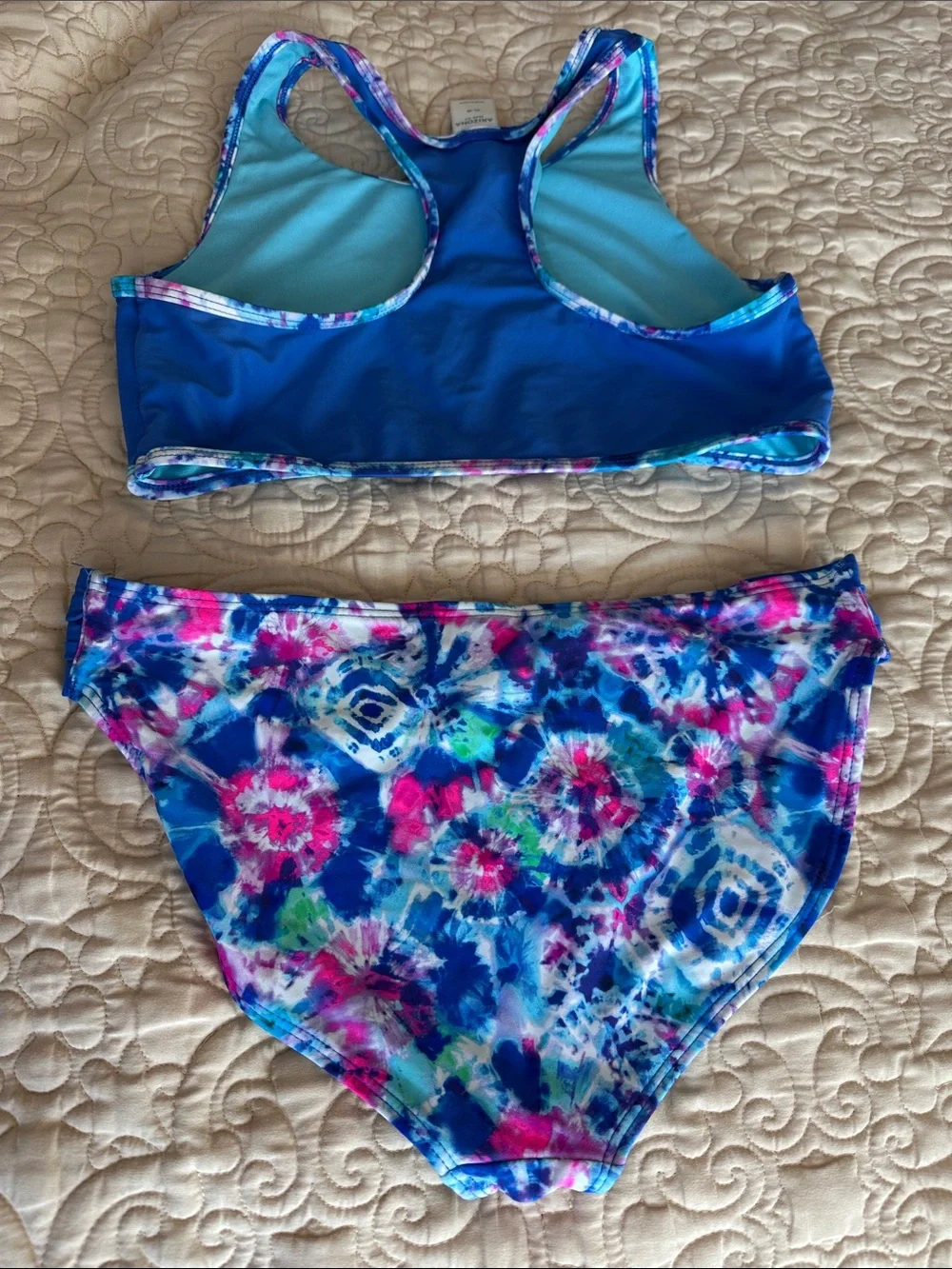 Arizona Jean Company Girls Blue Two-Piece Bikini with Pink Sequin 
